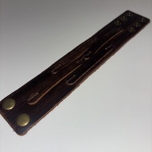 Brown Leather Cuff Bracelet Wide Distressed Adjustable Brass Snaps Rustic Boho